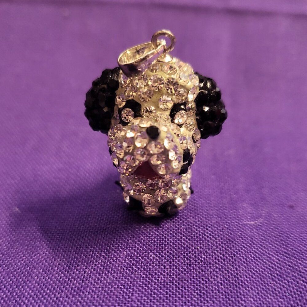 Black & White Austrian Crystal Dog Sterling Silver Pendant